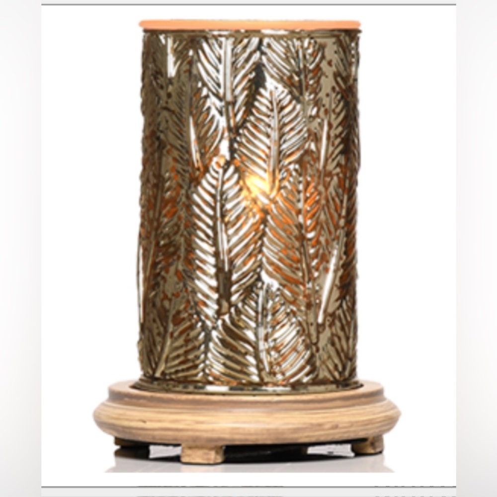 New in box Pink Zebra Gold Leaves Simmering Light - Warming Shade and Wood Base